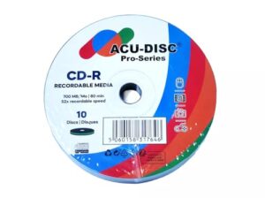 ACU-DISC Pro-Series CD-R80 700MB 52x 80min Blank Discs UV Protection Hard Coat Anti-Scratch Surface – Perfect for Photos & Videos – Compatible with Any CD Drive 17646 – 10 Pack