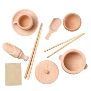 8 Pieces Wooden Sensory Bin Tools Wooden Sensory Toys Sensory Bin Tools Sensory Bin Tool Set Wooden Scoops Tongs Bowls For Learning Kitchen Fine Motor Toys For 3+ Childre