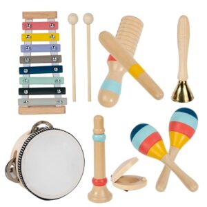 Wooden Musical Instruments For Percussion Instruments Children's Early Childhood Musical Set Wooden Percussion Toys With Tambourine Xylophone Toddler Musical Sensory Toys For 1-3Year Olds