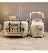 Charles Bentley 1.7L Kettle & 4 Slice Toaster Set Cream & Chrome Fast Boil 360 Swivel Base 6 Sett...