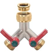 iBamso Brass Garden Hose Splitter, 1/2 inch and 3/4 inch Tap Splitter, 3 Way Tap Connector with O...