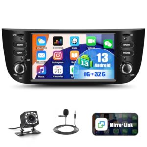 CAMECHO 1G+32G Android Car Stereo Radio for Fiat Punto 2010 2011 2012 2013 2015 2015 2016 Linea 2012-2015 Bluetooth GPS Sat Nav 6.2 Inch Touch Screen WiFi Mirror Link + AHD Reverse Camera Mic