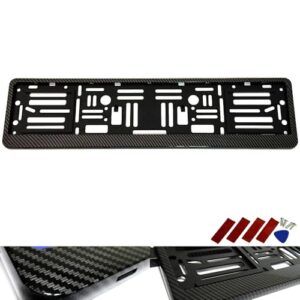 RZG 1x Black Hydrographic Carbon Fibre Fiber UK EU Car Licence Registration Number Plate Holder Surround Frame