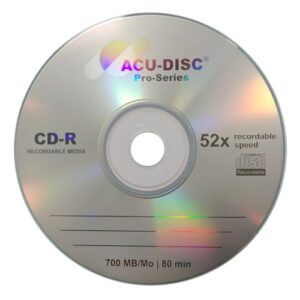ACU-DISC Pro-Series CD-R80 700MB 52x 80min Blank Discs UV Protection Hard Coat Anti-Scratch Surface – Perfect for Photos & Videos – Compatible with Any CD Drive 17653– 25 Pack
