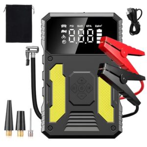 Car Jump Starter Power Pack with Air Compressor 6000A Portable Battery Charger Booster Jump Box Jumper Power Pack Emergency Start Power Bank with LED Flashlight & LED Display(Yellow)