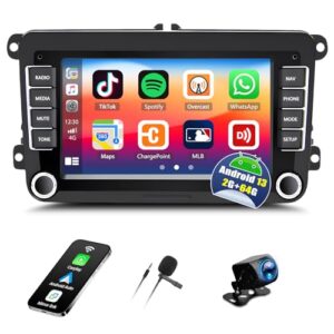 CAMECHO 2G+64G Android 13 Car Stereo for VW Golf 5 6 Polo T5 Tiguan Seat Wireless Carplay Android Auto 7” Touchscreen HiFi Car Radio with GPS Sat Navi Bluetooth FM WiFi SWC+ Rear Camera Canbus MIC