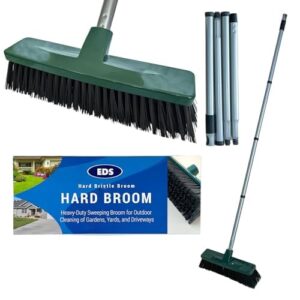 EDS 12'' Yard Broom Outdoor Heavy Duty Garden Brush with 120cm Long Stainless Steel Handle Hard Bristle Yard Brush for Cleaning Gardens Yards Decking Pathways Driveways (PACK OF 1)