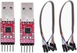 A-DIGISHUO 2pcs CP2102-integrated USB 2.0 to TTL UART serial converter module complete with a 5-pin STC PRGMR port and Dupont wire for straightforward connectivity