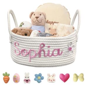 Personalised Baby Basket with Name Custom Cotton Rope Storage Bin for Diaper Caddy