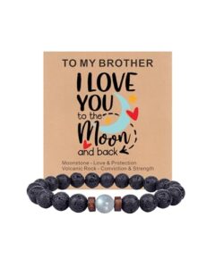 TOLOWOBK Gifts for Boyfriend Brother Moonstone Bracelet for Men Grandson Grandpa Lava Rock Bead Bracelets for Men I Love You to The Moon and Back Easter Anniversary Birthday Gifts Him