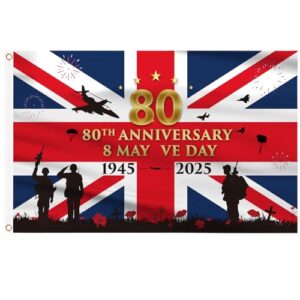 AhfuLife 1Pcs VE Day Flag 3Ft x 5Ft for 80th Anniversary 2025 Decorations