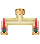 iBamso 2 Way Garden Hose Splitter with Two Quick Hose Connector, 3/4 inch Tap Y Splitter with On/...