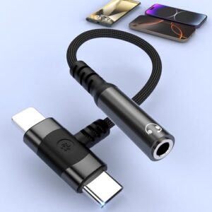 2 in 1 Light-ning+USB C to 3.5mm Headphone Jack Adapter for iPhone