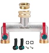 iBamso Solid Brass Garden Hose Splitter, 3/4 Inch 5 Way Water Tap Splitter with On/Off Valves and...