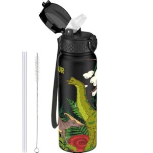 GOPPUS 600ml/20oz Stainless Steel Water Bottle with Straw Insulated Sports Bottle Cold Flask with Straw Double Walled Flip up Metal Water Bottles Leakproof Water Bottle for Gym Sports