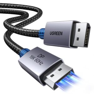 UGREEN 16K@60Hz DisplayPort Cable 6.6FT Support 80Gbps 8K@240Hz/4K@480Hz Braided DP 2.1 to DP Lead HDCP 2.3