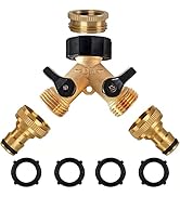 iBamso Garden Hose Connector, Solid Brass Garden Tap Connector, 1/2 Inch and 3/4 Inch 2-in-1 Fauc...