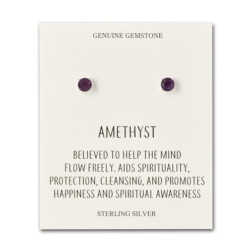 Philip Jones Sterling Silver Amethyst Gemstone Earrings with Quote Card