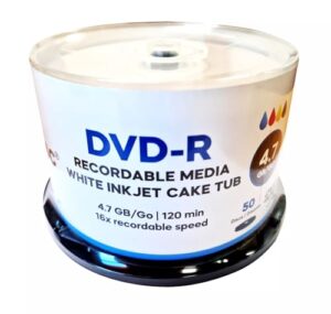 ACU-DISC Pro-Series DVD-R Blank 16x 4.7GB 120 Mins Full Face Brilliant White Inkjet Printable Blank Discs 17608 - 50 Pack