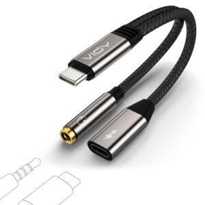 VIOY USB C to 3.5mm Headphone and Charger Adapter-2 in 1 Type C to Aux and Charger Splitter with PD 60W Fast Charging and Data Transfer for iPhone 16/15 Pro