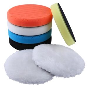 GOLD DEER 7Pcs 6Inch (150mm) Polishing Pads Compound Buffing Polishing Pads Waffle Foam Buffing Pads Wool Pad for Backing Plate RO/DA/GA Car Polisher Boat Compounding