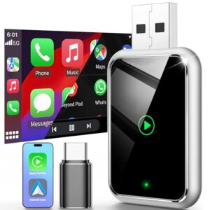 Wireless CarPlay Adapter UK for Apple Android Auto Wireless Adpater 2 in 1 Car Play Wireless Adapter Wired to Wireless Android Auto Adapter USB C/A for Android 11+/iOS 10+ Phone Plug & Play Deep Black