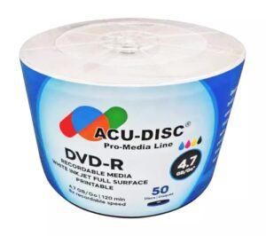 ACU-DISC Pro-Series DVD-R Blank 8x 4.7GB 120 Mins Full Face Brilliant White Inkjet Printable Blank Discs 17981 - 50 Pack