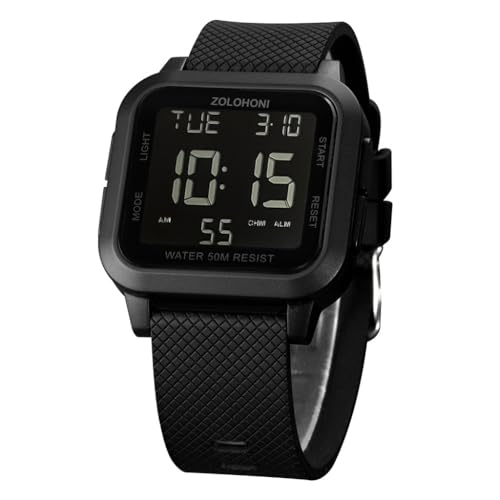 zolohoni Square Men's Digital Watch Big Numbers Dial Large Face Waterproof LED Watches with Alarm Date Stopwatch