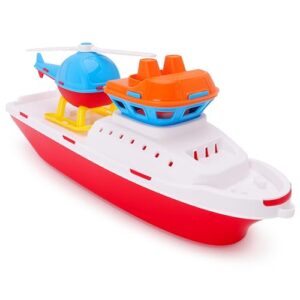 Toyland® 42cm (17") Colourful Helicopter Tugboat With Helicopter Included - Kids Floating Water Toy - Pool & Bathtime Boat Toys - 3 Years+