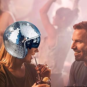 Silver Glitter Mirror Glass Disco Ball Hat Helmet