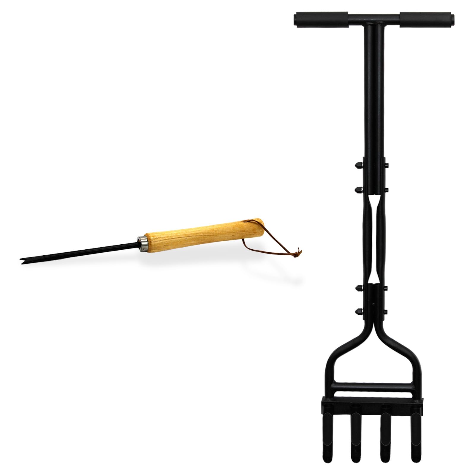 Crystals Hollow Tine Lawn Aerator Tool – Long Handle Grass Aerator with 18mm Core Prongs for Compact Soil