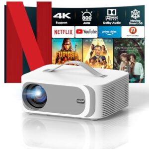 [AI MOVIN OS Netflix Officially&Dolby]Smart 4K Projector with WiFi6 and Bluetooth-800ANSI Native 1080P Lisowod Portable Home Cinema Projector with Electric Focus&Keystone