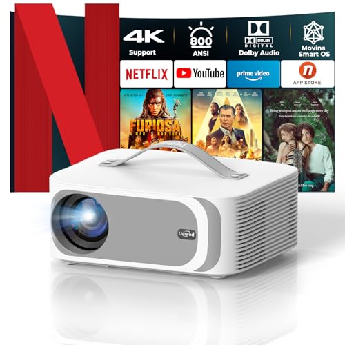 [AI MOVIN OS Netflix Officially&Dolby]Smart 4K Projector with WiFi6 and Bluetooth-800ANSI Native 1080P Lisowod Portable Home Cinema Projector with Electric Focus&Keystone