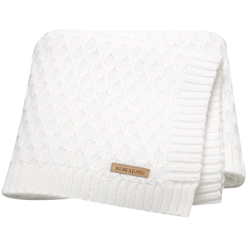 Neiwech Baby Blanket Boy Girl Knit Soft Swaddle Receiving Blankets for Newborn Nursery Infant Crib Stroller 100 * 80cm White