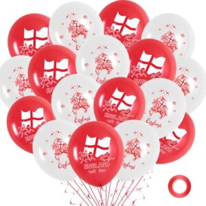 St. Georges Day Balloons Decorations - 36 Pieces Red White England Flag Design Latex Balloons