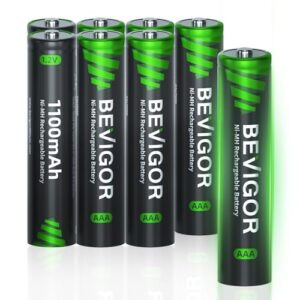 BEVIGOR AAA Rechargeable Batteries 8 Pack - 1100mAh 1500 Cycles NiMH Triple A Batteries