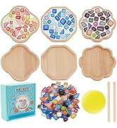 WEBEEDY 3 Sets DIY Mosaic Coasters Kit Blue Mosaic Tiles with Bamboo Coaster Handmade Summer Mosa...