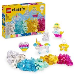 LEGO Classic Magical Transparent Box - Colorful Building Bricks & Keyring Clips Set - Create Tiny Toy Unicorns