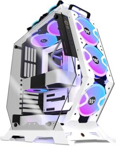 ANSAITE PC Case - ATX Mid Tower Tempered Glass Gaming Computer Open Frame Case with 5 PWM ARGB Fans (570-white)
