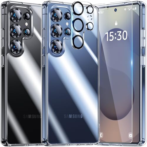 UniqueMe 5-in-1 Set for Samsung Galaxy S25 Ultra Case - [Never Yellowing] Mobile Phone Case for Galaxy S25 Ultra Case All-Round Protection [1 Phone Case + 2 Screen Protectors +2 lens Protectors]