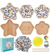 WEBEEDY 3 Sets DIY Mosaic Coasters Kit Mixed Color Mosaic Tiles with Bamboo Coaster Mosaic Making...