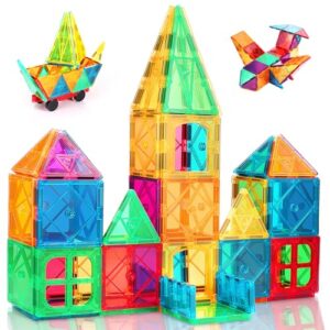 Kids Magnetic Tiles Building Blocks 50PCS Learning Construction STEM Toys Age 3 4 5 6 7 8 9 10 11 12 Year Old Gift for Boys Girls