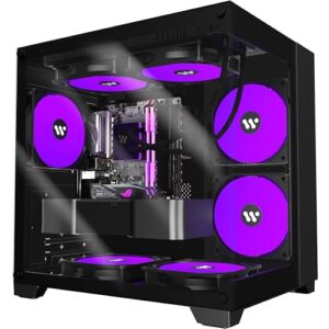 ANSAITE Micro ATX Tower PC Case 4 PWM ARGB Fans Gaming PC Mini Case with 2*Tempered Glass