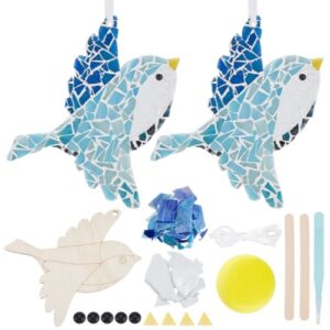 WEBEEDY 2 Sets Colorful Bird Glass Mosaic Tiles Kit Cute Bird Mosaic Coaster with Wooden Bases Wall Decor Mosaic Kit Unique Gifts for Women