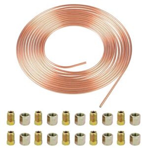 Crozgan Brake Pipe Fittings Steel Tubing 32.8FT of 3/16" Pipe Copper Coated with 20 Nuts 10M Car Brake Coated Steel Hose for Connecting Brake Lines and Cable Mounting