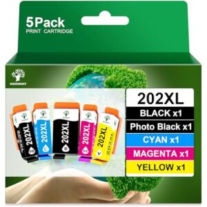 GREENSKY 202XL Ink Cartridges Compatible for Epson 202 Ink Cartridges for Epson XP6100 Ink Cartridges for Epson XP6105 Ink Cartridges for Epson XP-6100 XP-6105 XP-6000 XP-6005 XP-6001 Printer (5 PACK)