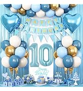 9th Birthday Decorations Blue White Gold 9th Birthday Balloons,with Happy Birthday Banner Fringe ...