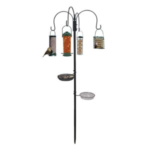 Crystals 3-Pole Bird Feeding Station with 4 Feeders & 2 Dishes – Metal Bird Feeder Pole for Small Birds