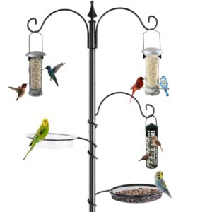 Trendi Bird Feeder with 3 Bird Feeders & 2 Dishes | Bird Feeders Hanging Station | Bird Feeder Pole & Metal Feeding Station for Small Birds | Garden Decorations