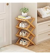 Builrand Vertical Shoe Rack Small Narrow Shoe Racks 4 Tier Folding Shoe Storage Rack No Installat...